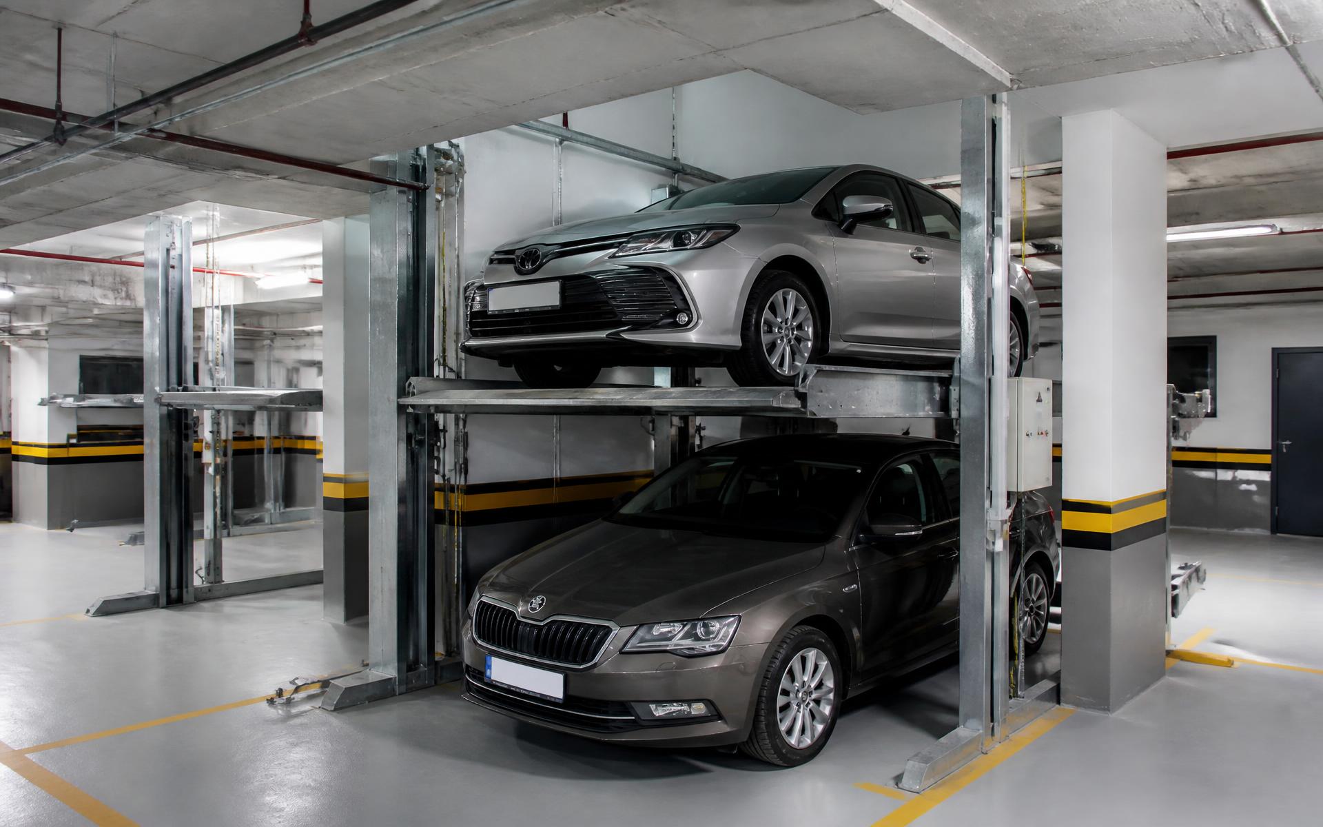 Two-level AcePark mechanical stack parking system installed in a residential basement